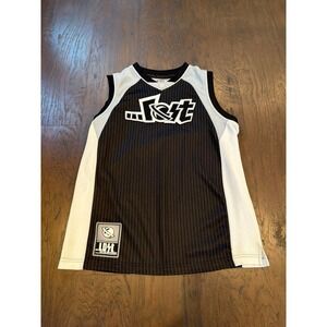 Vintage Lost Enterprises Y2K Black White Striped Basketball Jersey